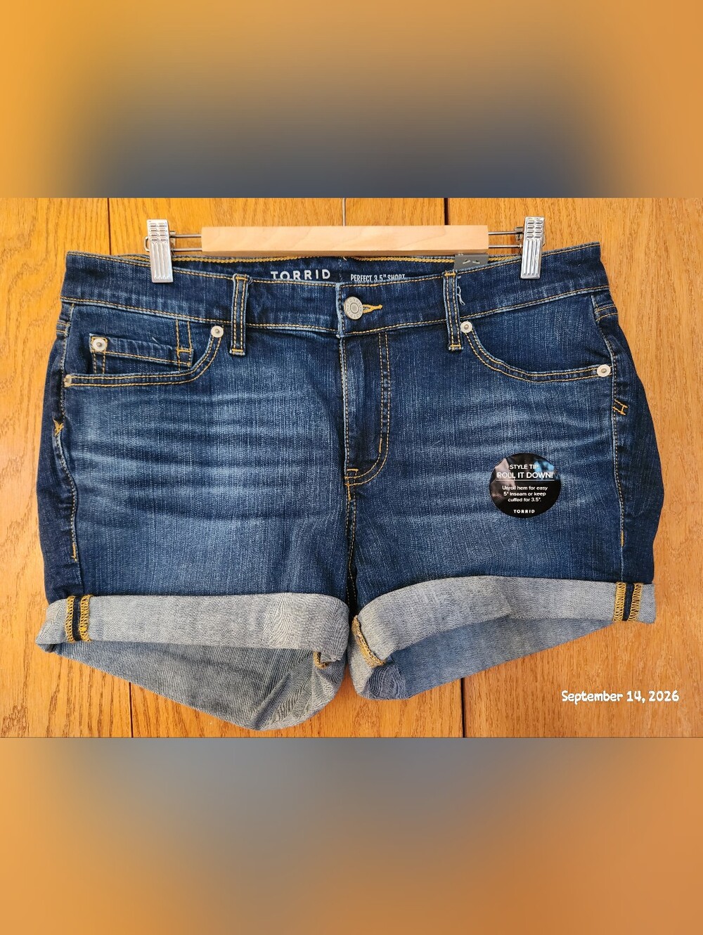 torrid Dark Wash Roll-Cuff Denim Shorts - Blue